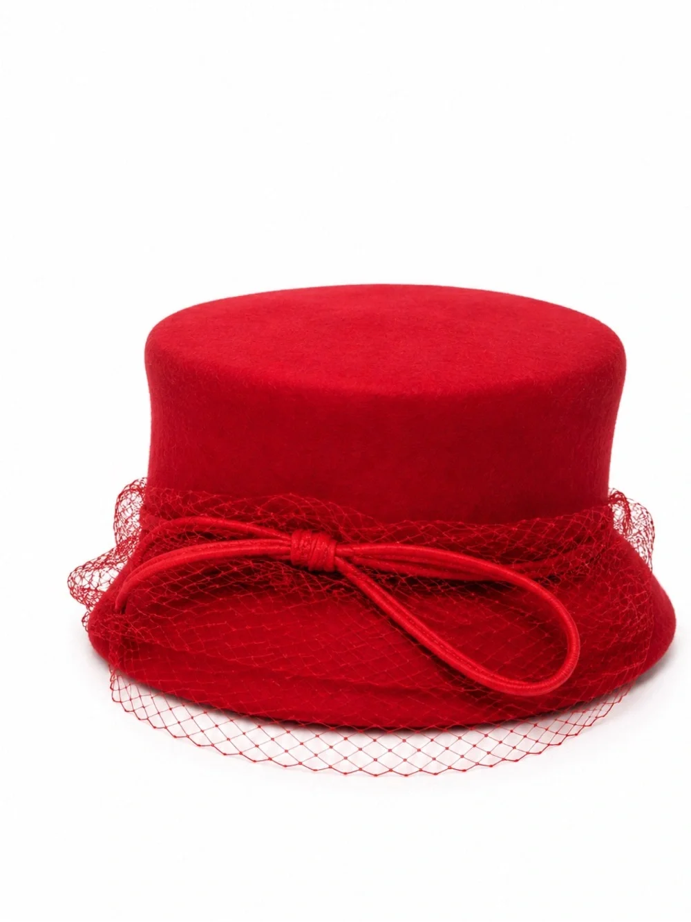 Vintage Netted Red Pillbox Felted Wool Hat by Henry Pollak NY Starfire